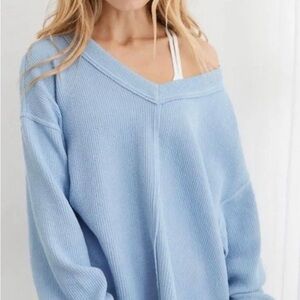 Aerie Off-the-Shoulder Light Blue Sweater
